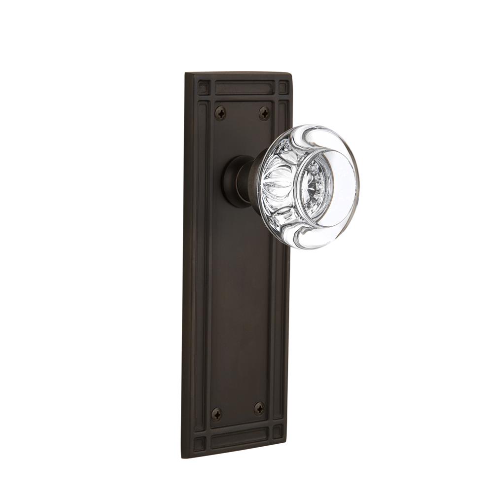 Nostalgic Warehouse 709283  Mission Plate Passage Round Clear Crystal Glass Door Knob in Oil-Rubbed Bronze
